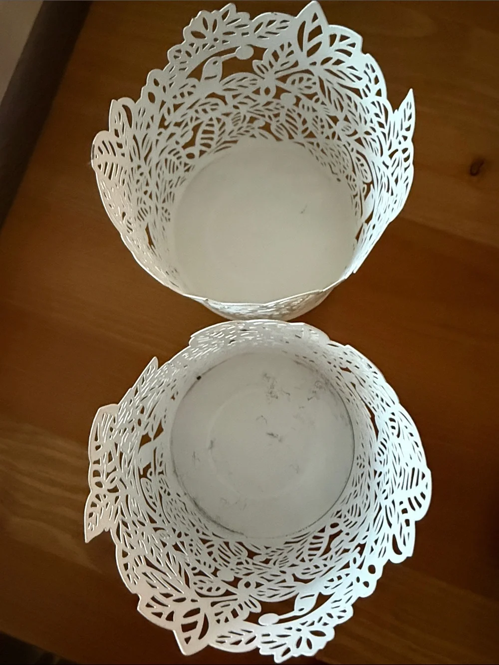 IKEA White Laser-Cut Leaf Pattern Candle Holders - Pair